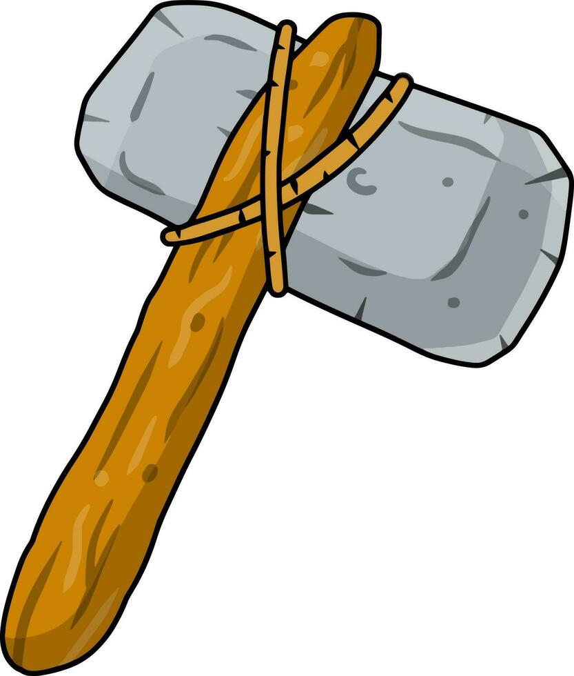 Stone hammer on stick. Subject of caveman. Prehistoric hunting weapon vector