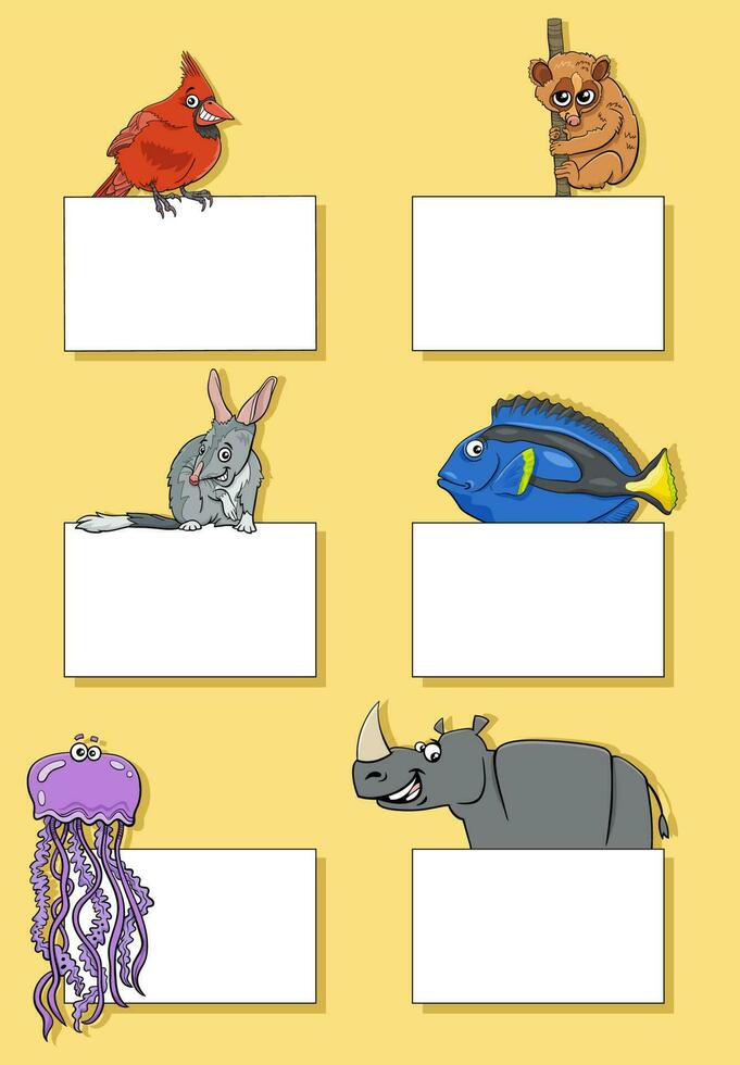 cartoon animals with cards or banners design set vector