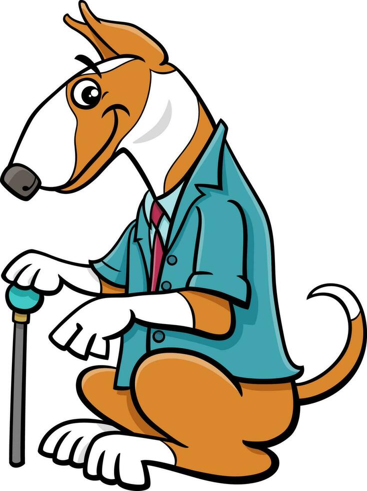 cartoon bull terrier purebred dog in a suit with a cane vector