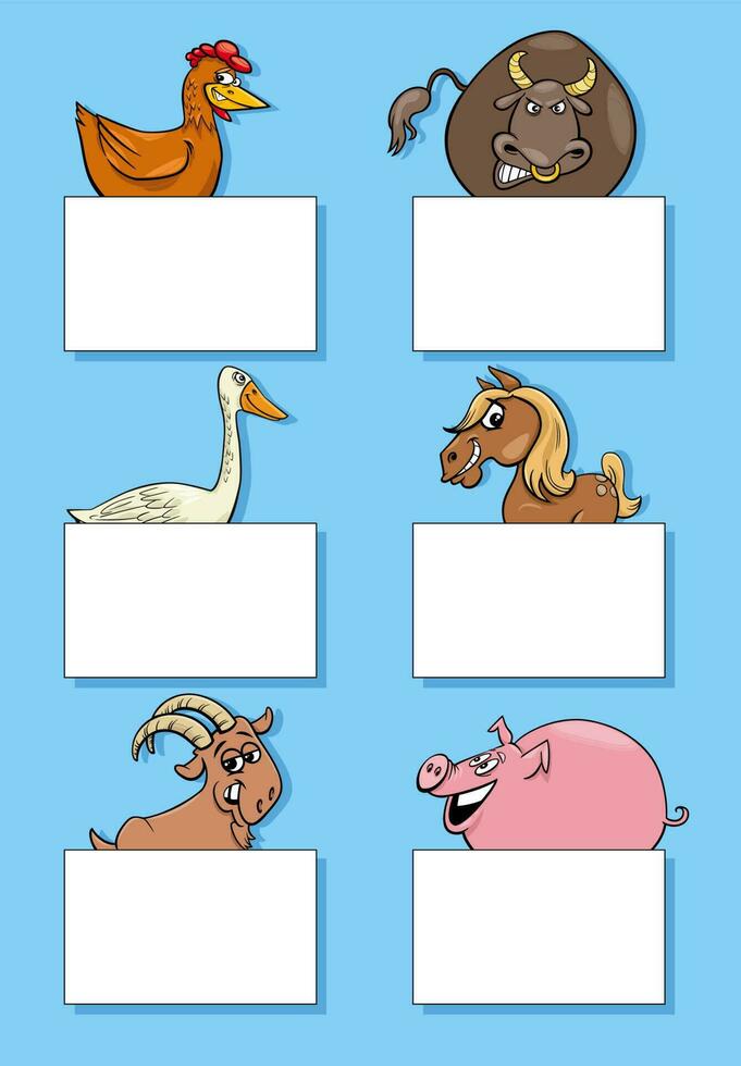 farm animal characters with cards or banners design set vector