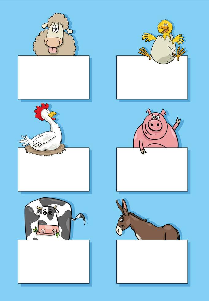 farm animal characters with cards or banners design set vector