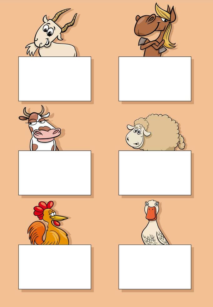 farm animal characters with cards or banners design set vector