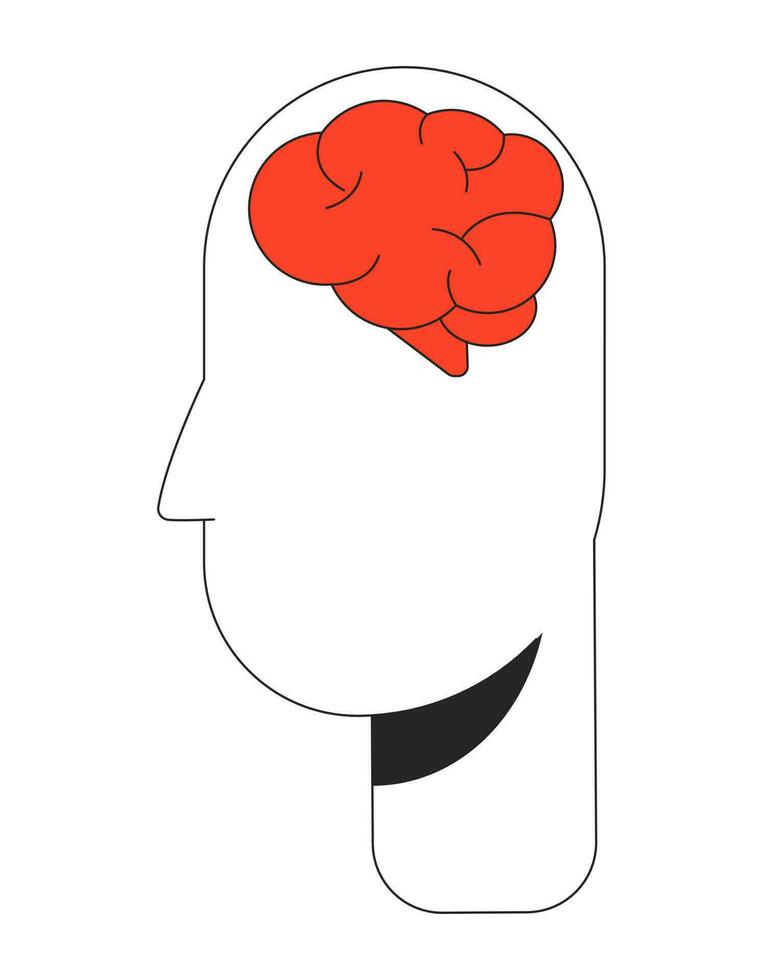 Brain inside minimalistic human head flat line color vector concept. Mental health. Editable lineart icon on white. Simple outline cartoon style spot illustration for web graphic design and animation