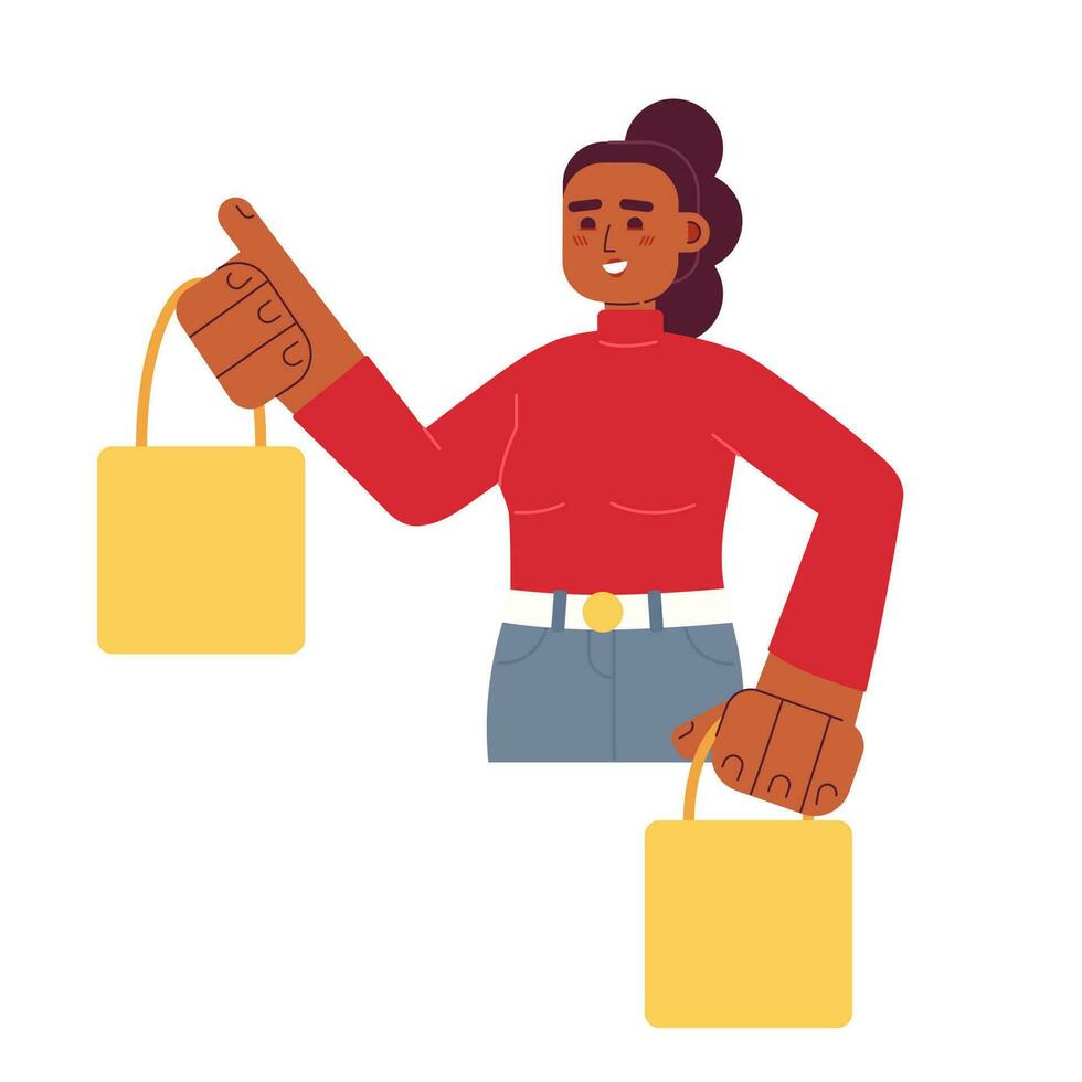 Satisfied woman with shopping bags semi flat colorful vector character. Clothing boutique. Editable half body person on white. Simple cartoon spot illustration for web graphic design and animation