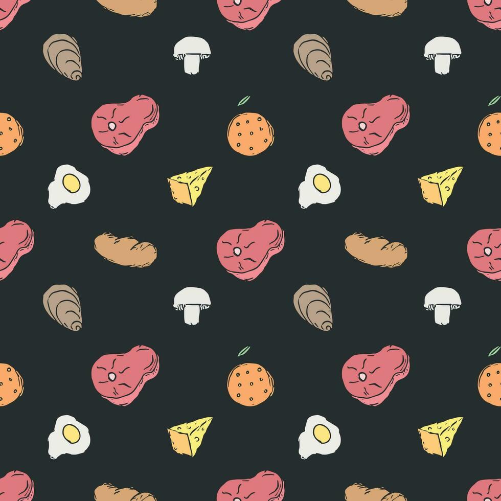 Seamless food background. Drawing food pattern vector