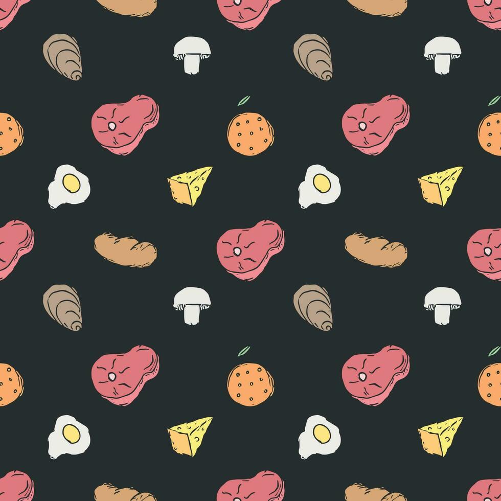 Seamless food background. Drawing food pattern vector