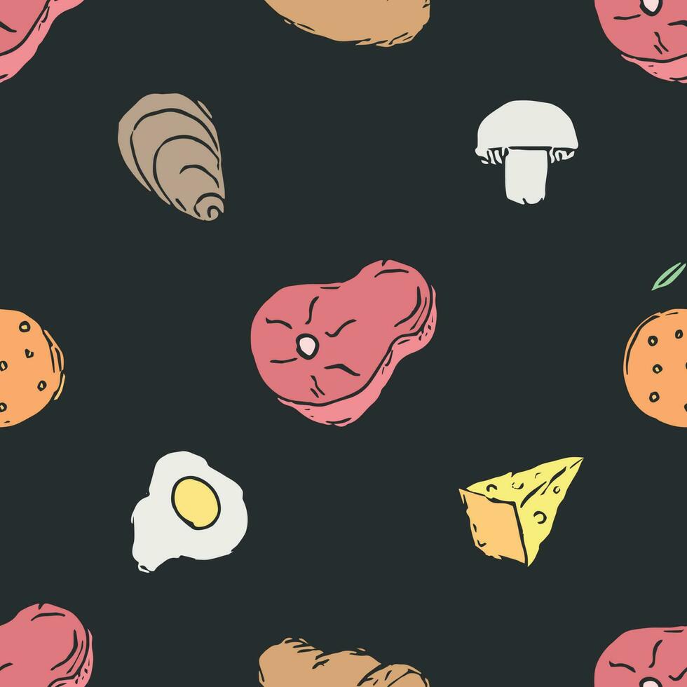 Seamless food background. Drawing food pattern vector