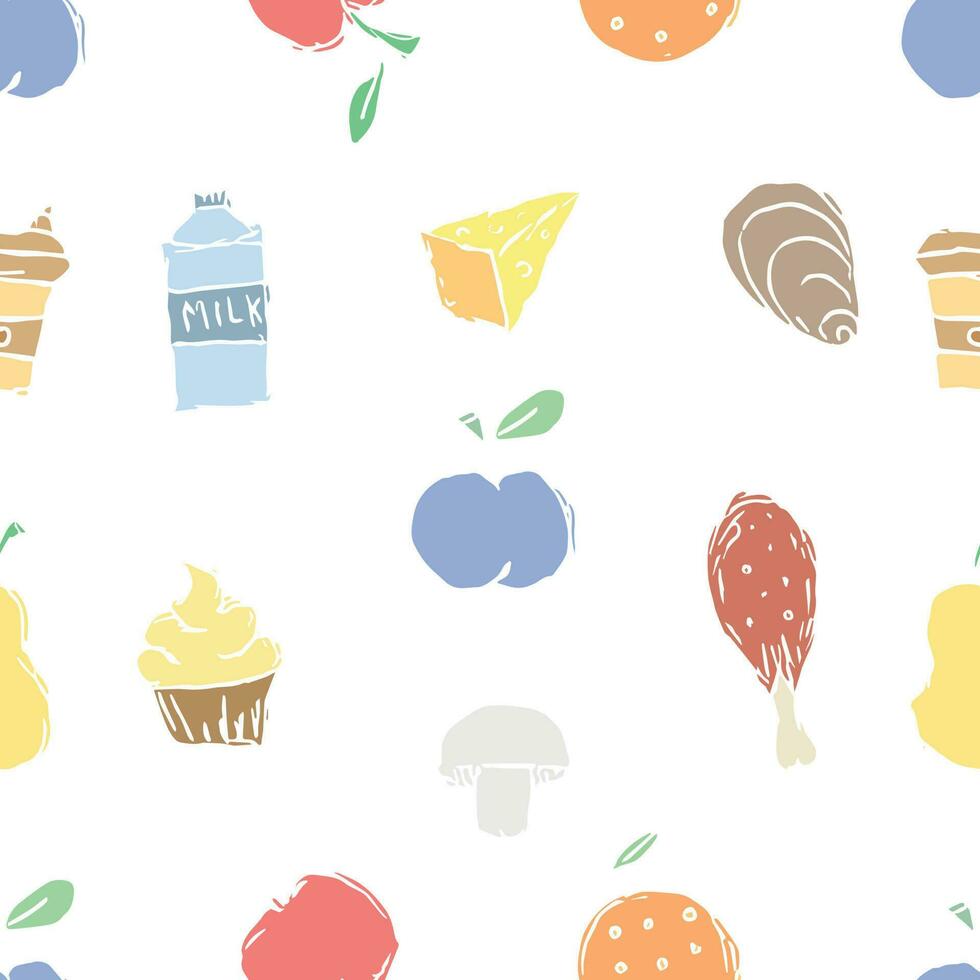 Seamless food background. Drawing food pattern vector