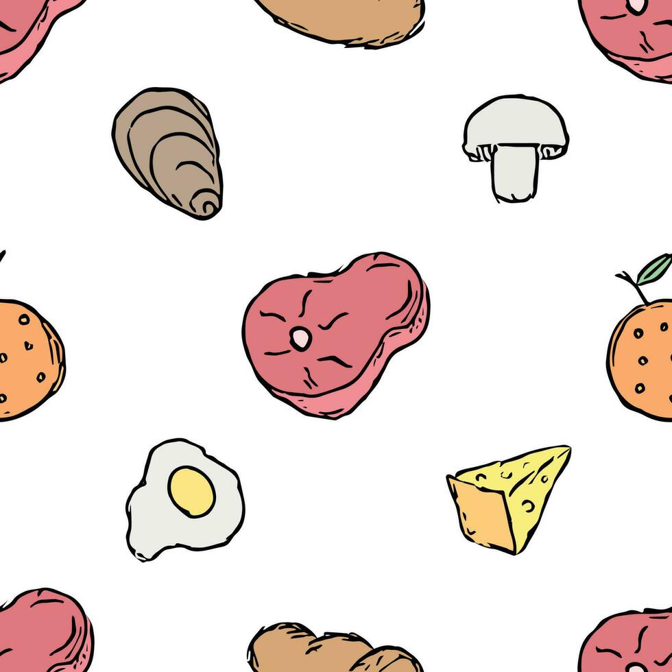 Seamless food background. Drawing food pattern vector