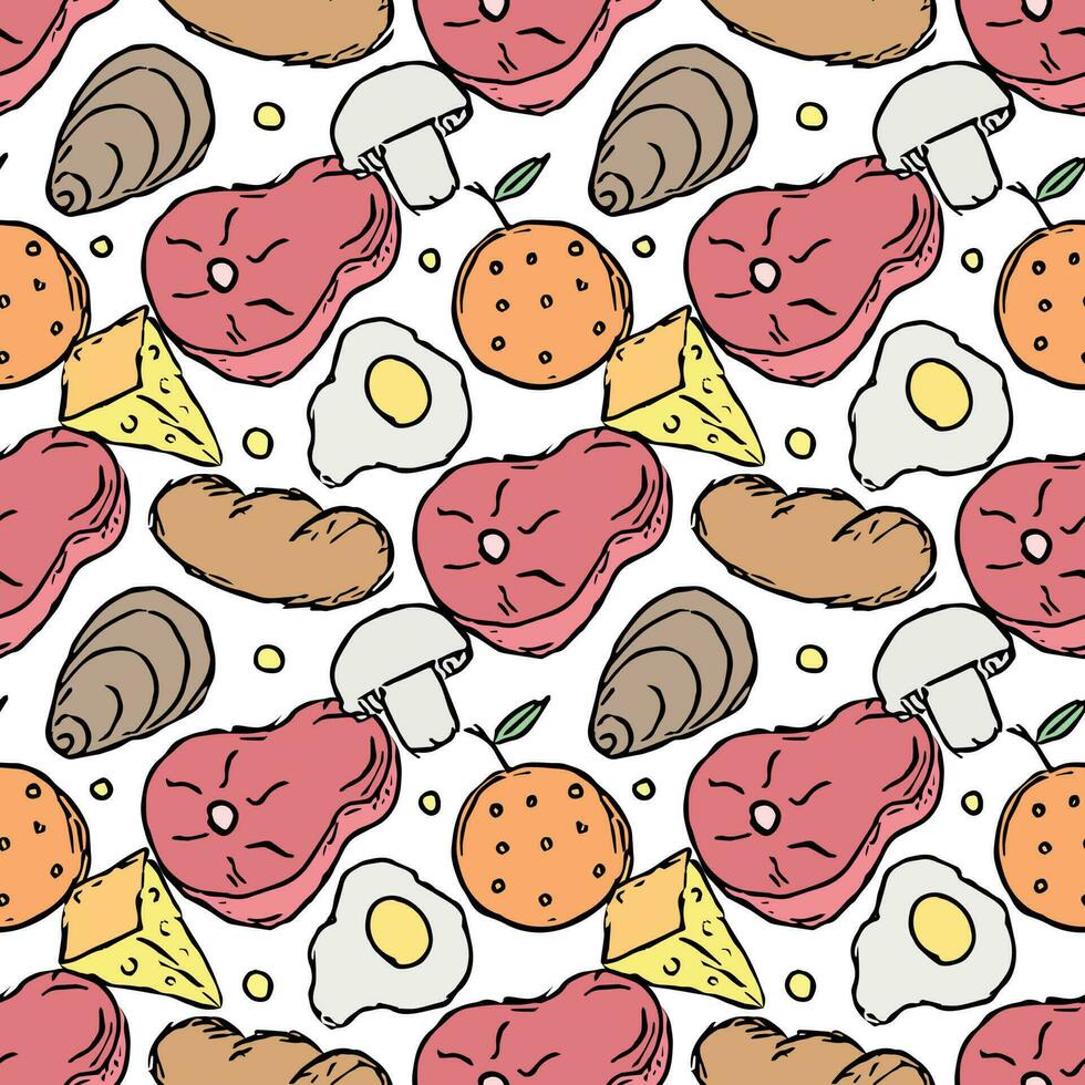 Seamless food background. Drawing food pattern vector