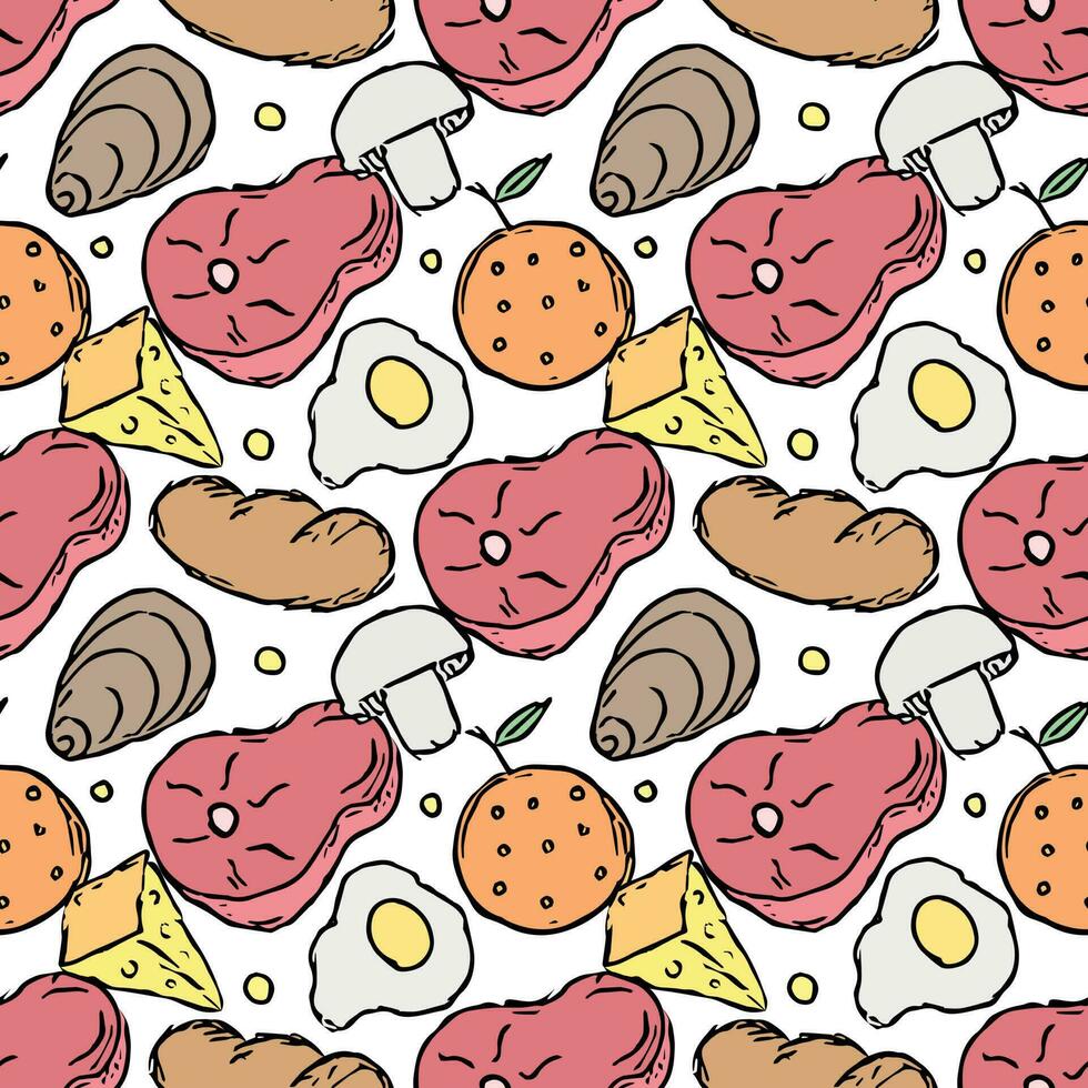 Seamless food background. Drawing food pattern vector