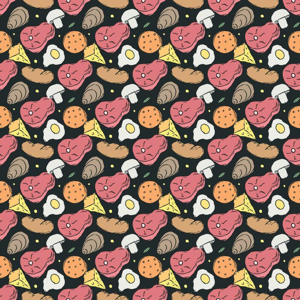 Seamless food background. Drawing food pattern vector