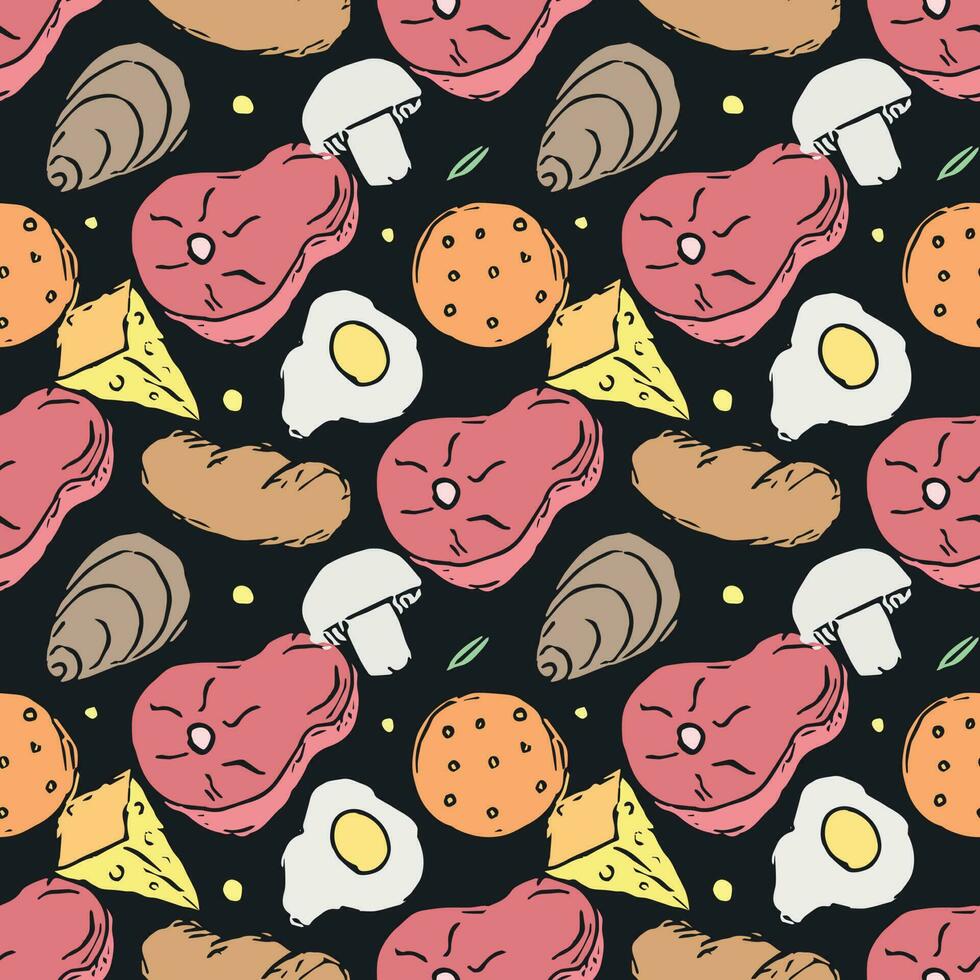 Seamless food background. Drawing food pattern vector