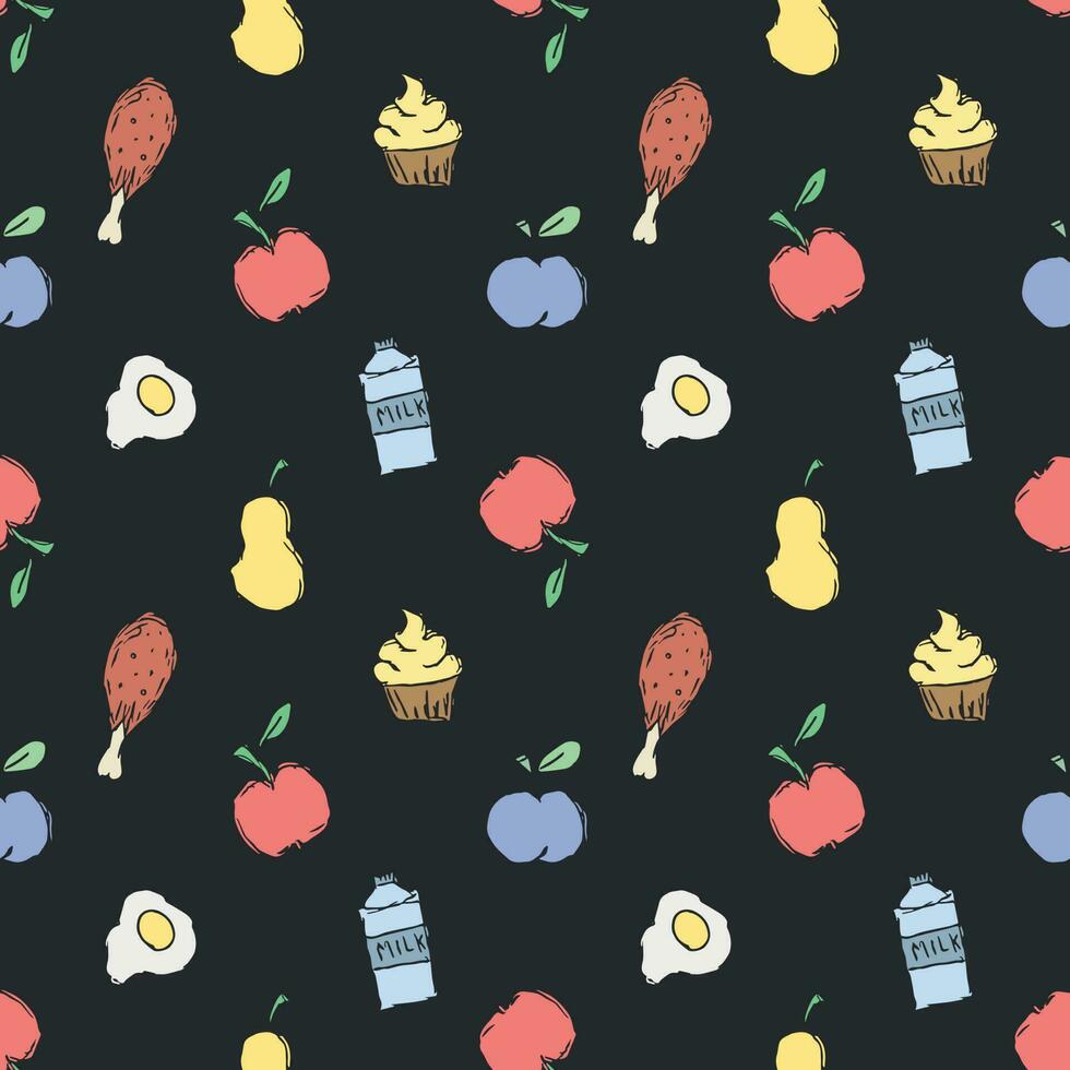 Seamless food background. Drawing food pattern vector