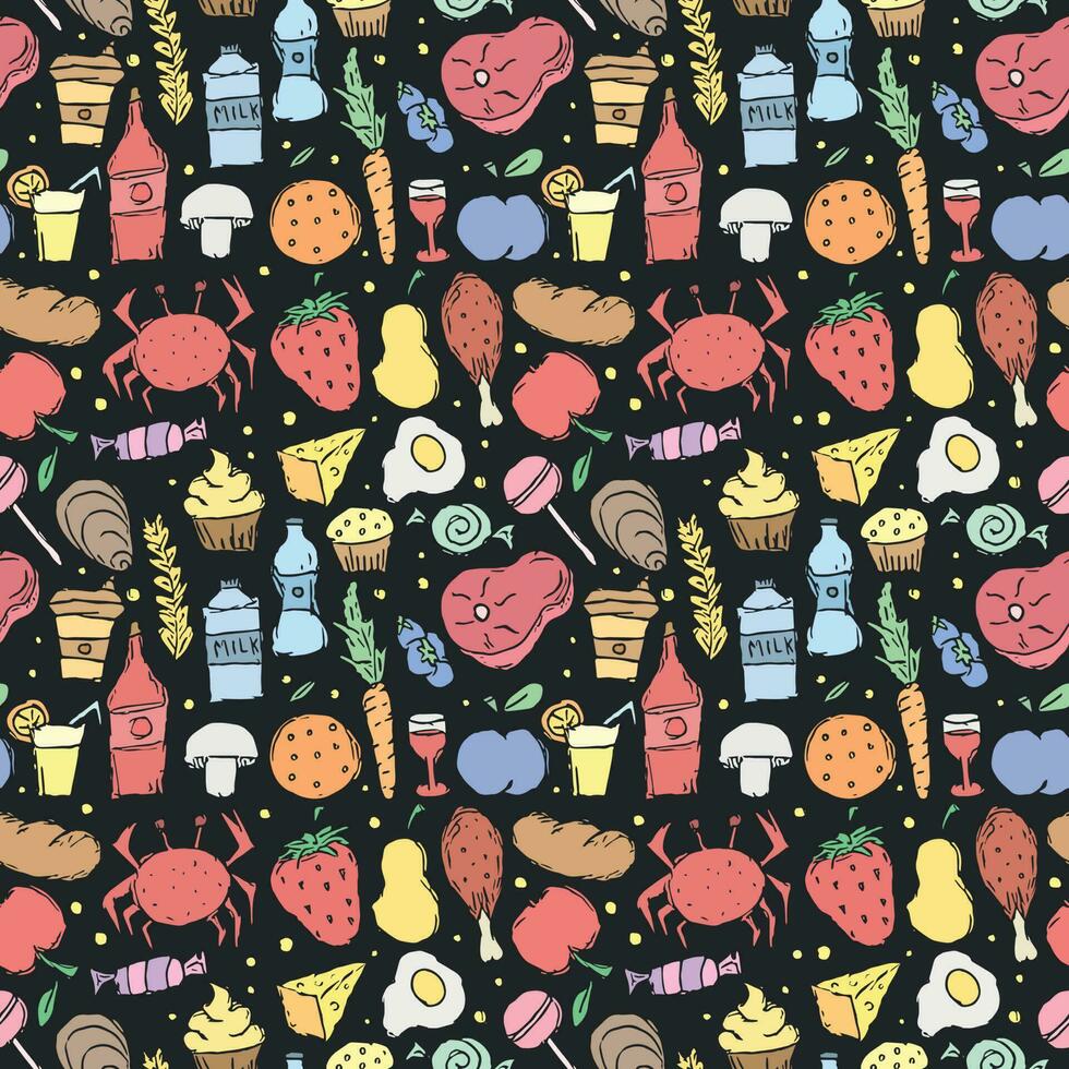 Seamless food background. Drawing food pattern vector