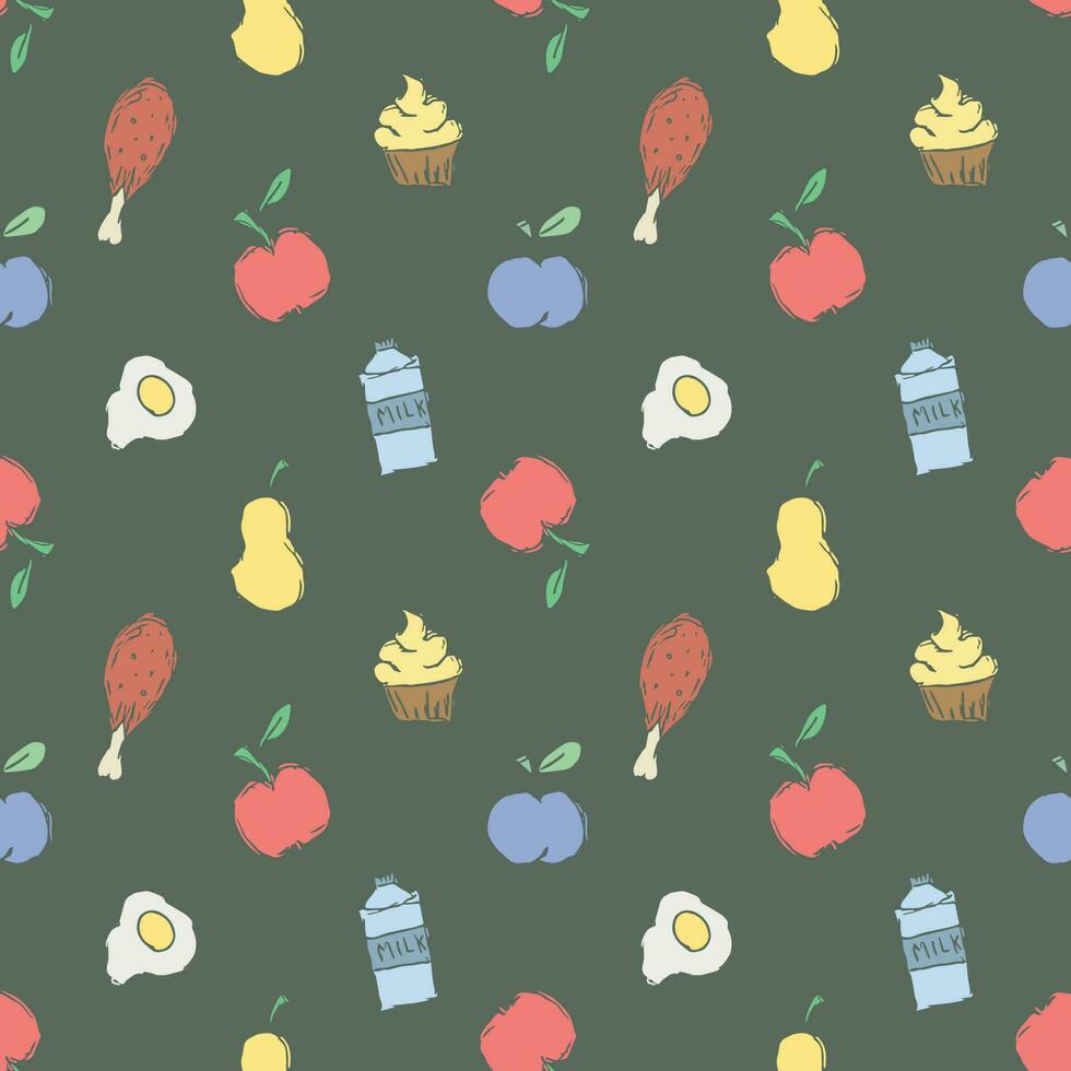 Seamless food background. Drawing food pattern vector