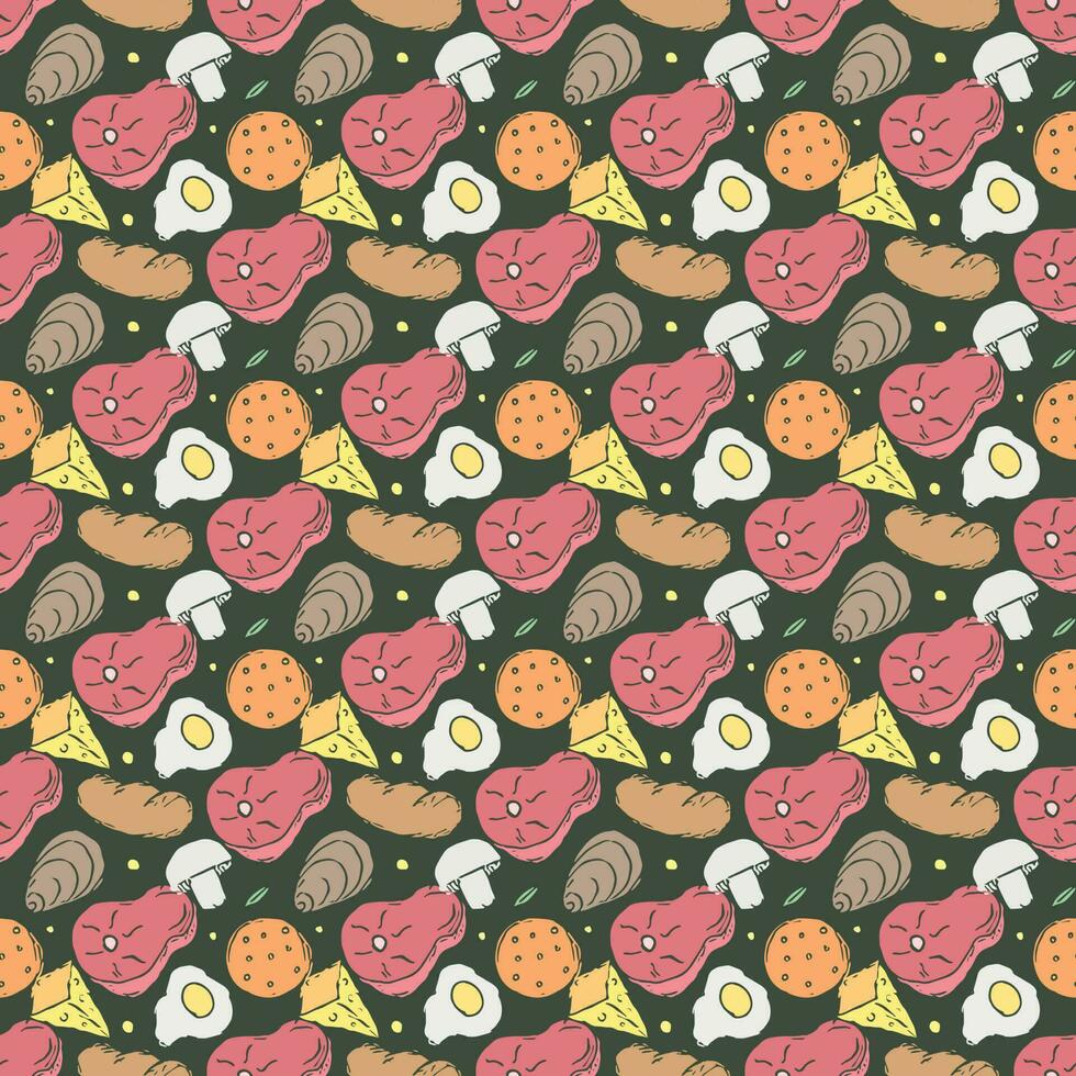 Seamless food background. Drawing food pattern vector