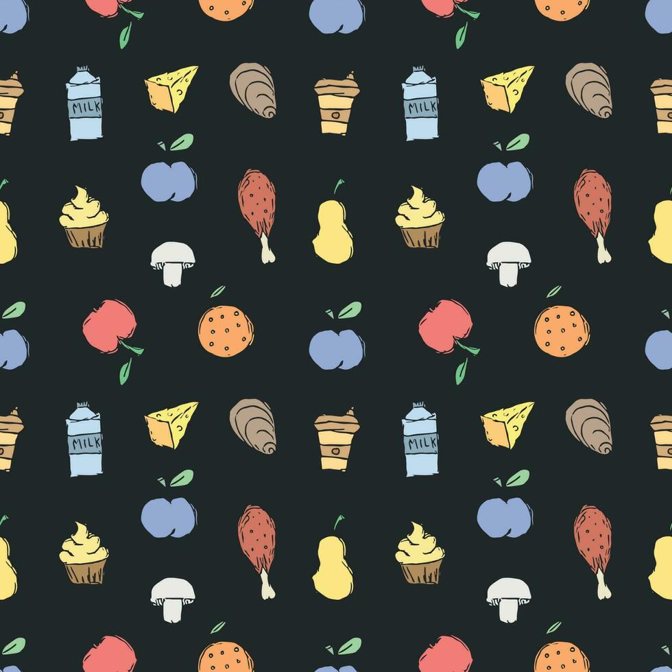 Seamless food background. Drawing food pattern vector