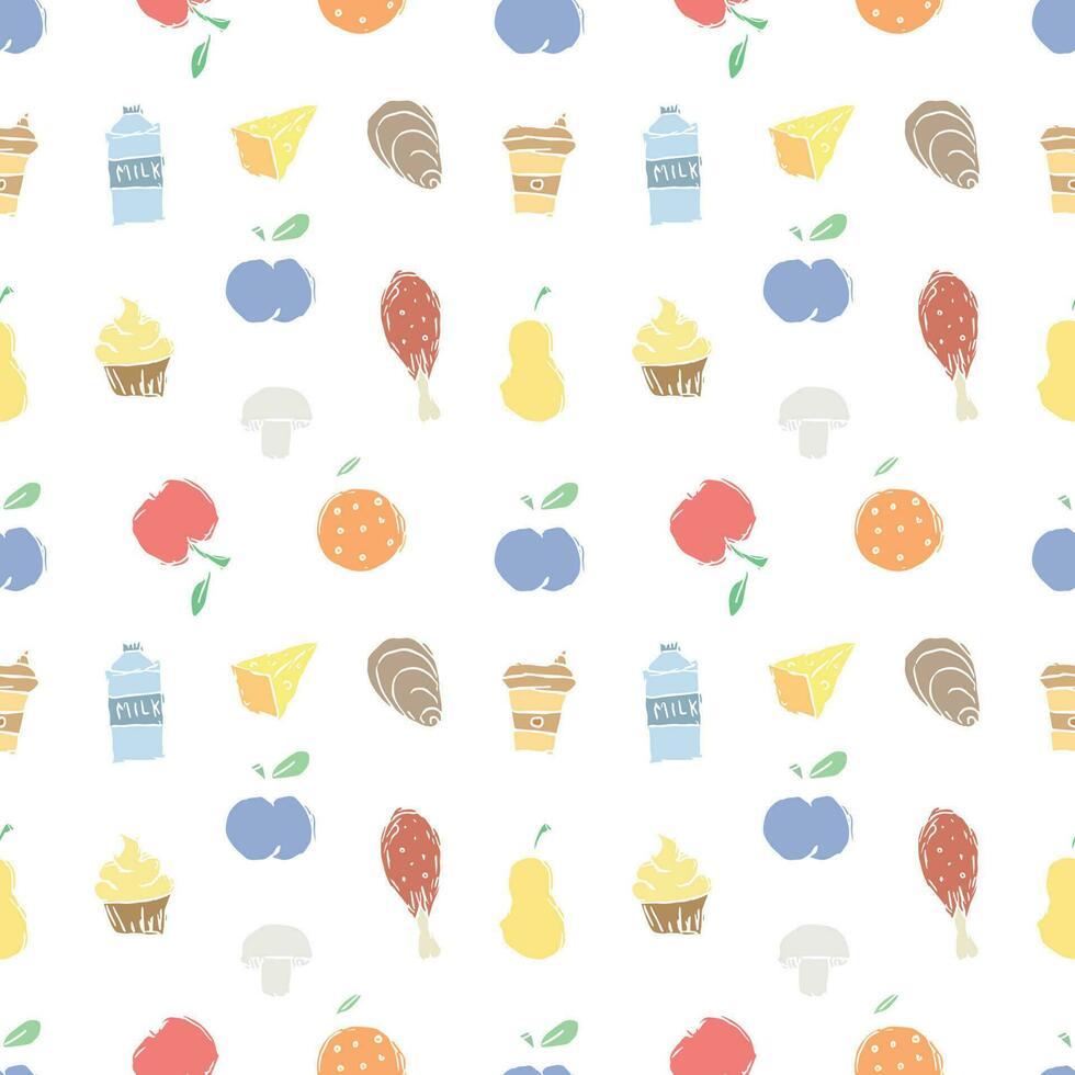 Seamless food background. Drawing food pattern vector