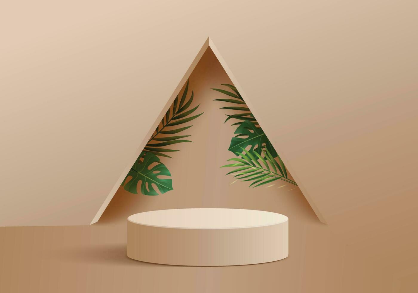 Geometric 3D Podiums with Abstract Brown Cream and Green Leaf Background vector