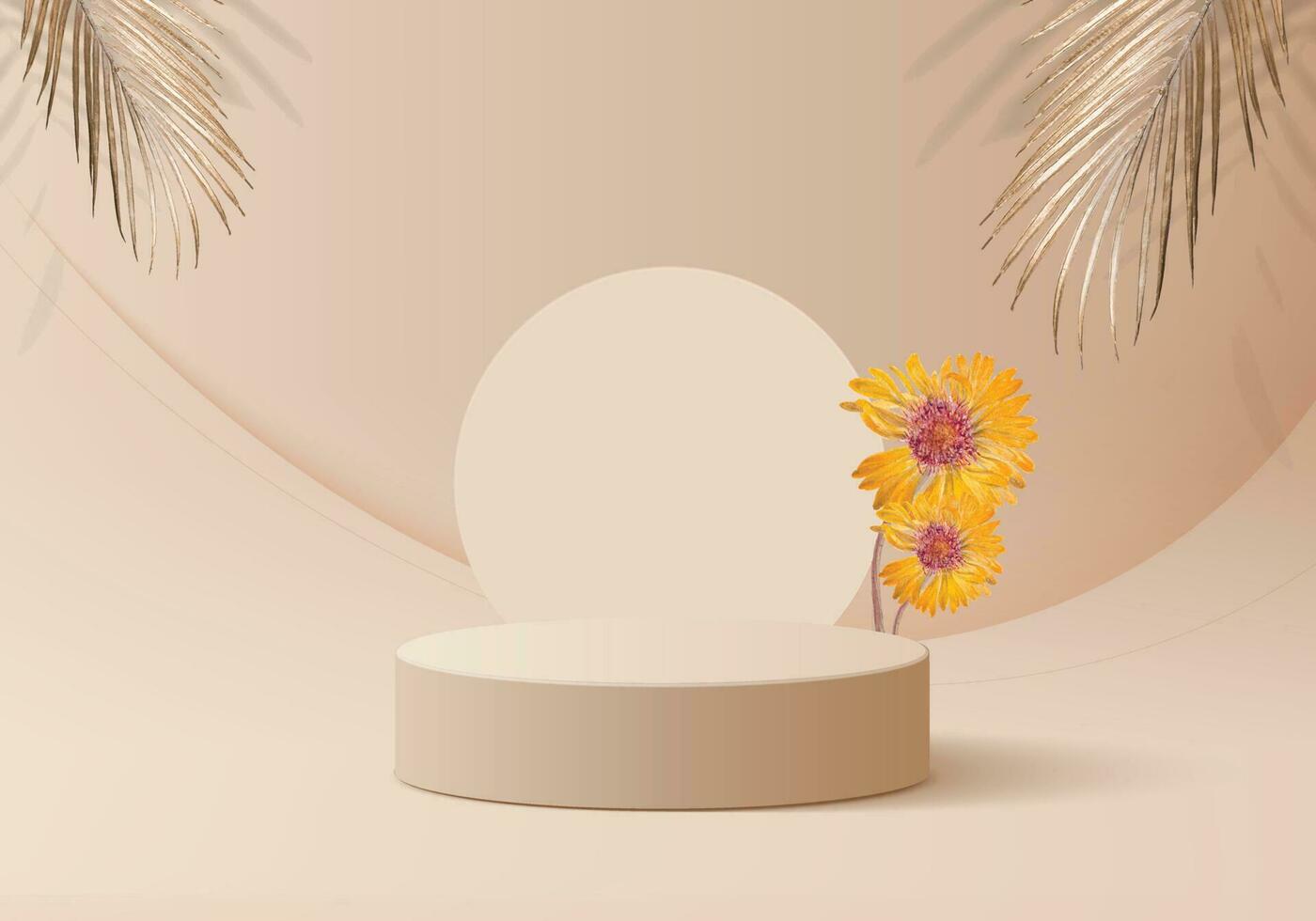 Modern 3D Product Backdrop with Podium and Vibrant Yellow Flower vector