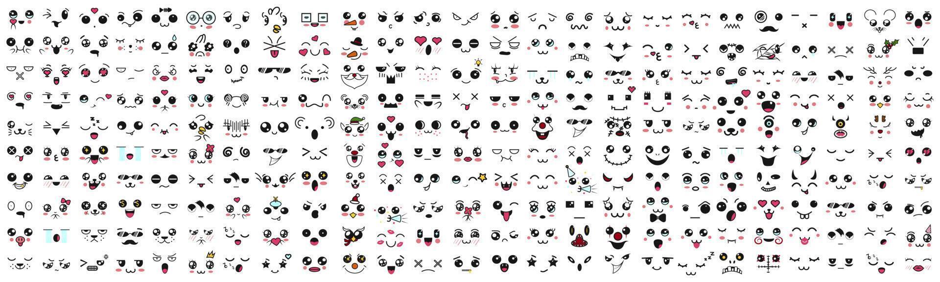 Premium Vector  Kawaii cute faces manga style eyes and mouths funny  cartoon japanese emoticon in in different expressions for social networks  expression anime character and emoticon face illustration eps