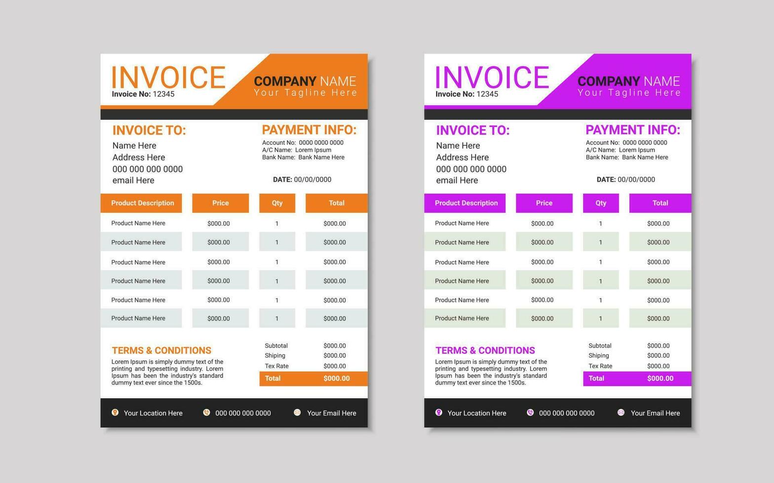 two color modern invoice design template vector