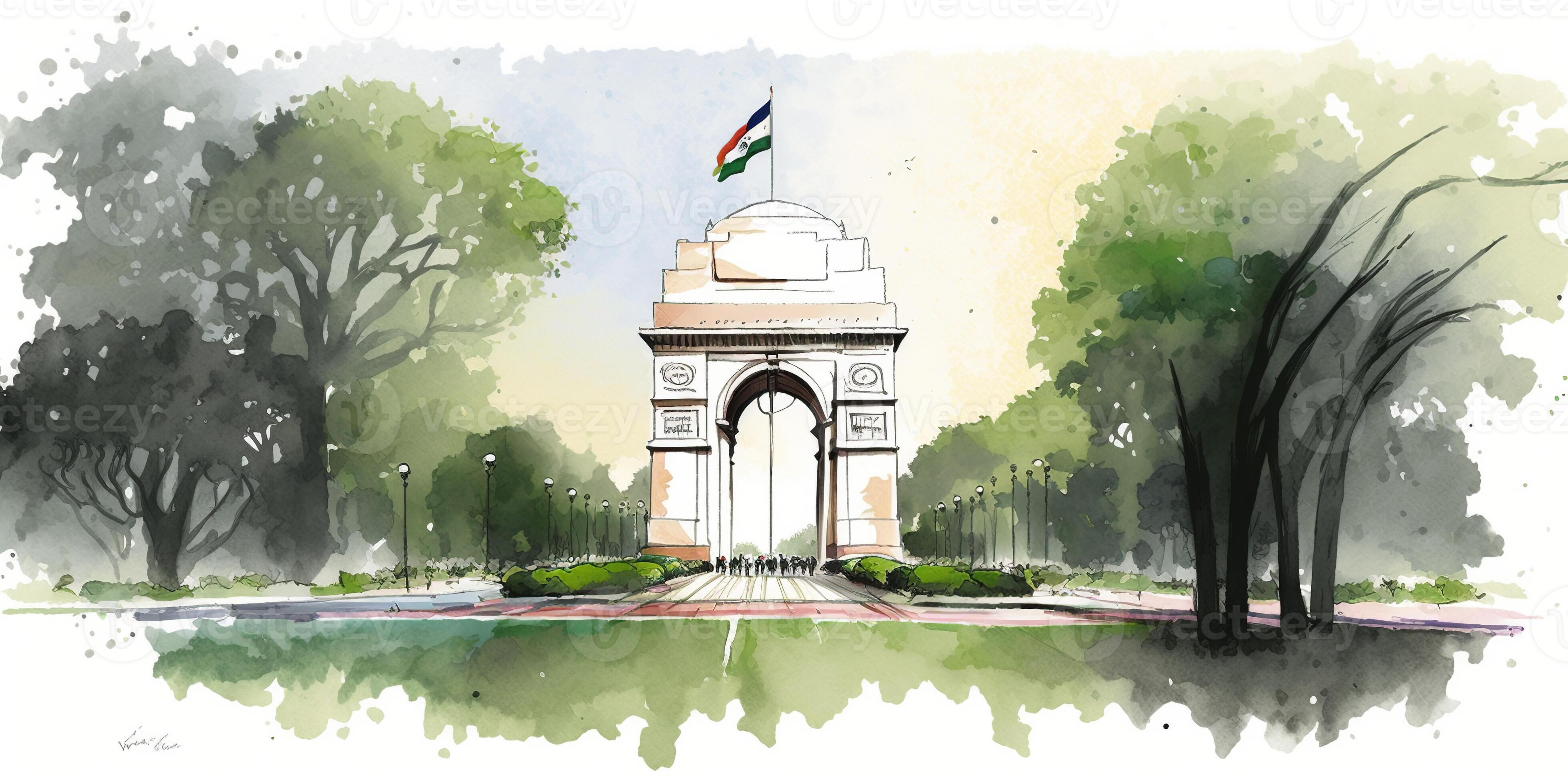 Cartoon sketch drawing illustration of CIndia Gate in New Delhi, India,  Stock Vector, Vector And Low Budget Royalty Free Image. Pic. ESY-057851500  | agefotostock