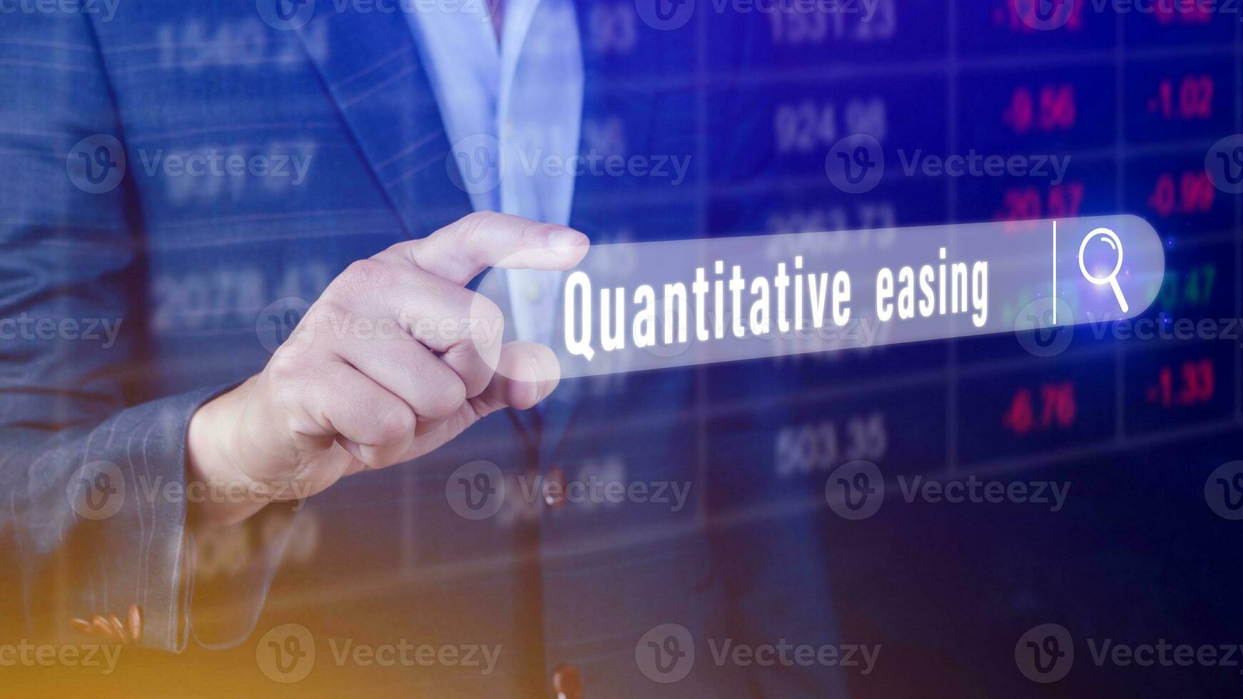 Quantitative easing written in search bar with the financial data visible on background, Quantitative easing concept stock Market online marketing photo