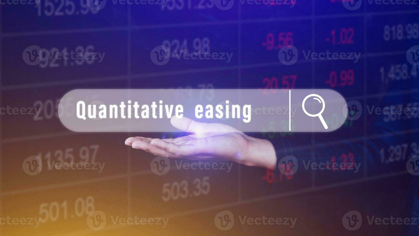 Quantitative easing written in search bar with the financial data visible on background, Quantitative easing concept stock Market online marketing photo