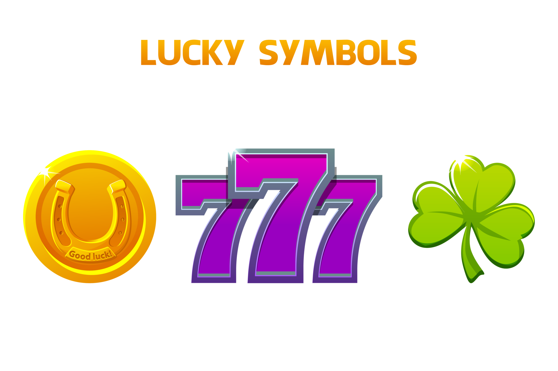 Lucky symbols - seven, clover and horseshoe. Icons for slots and casino ...