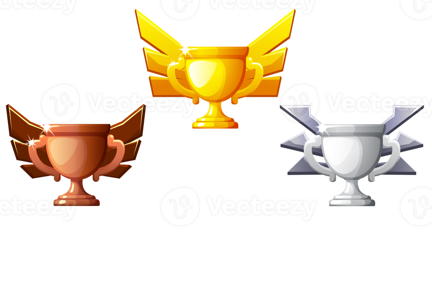 Bronze, silver and golden award cup. Different prize places. png