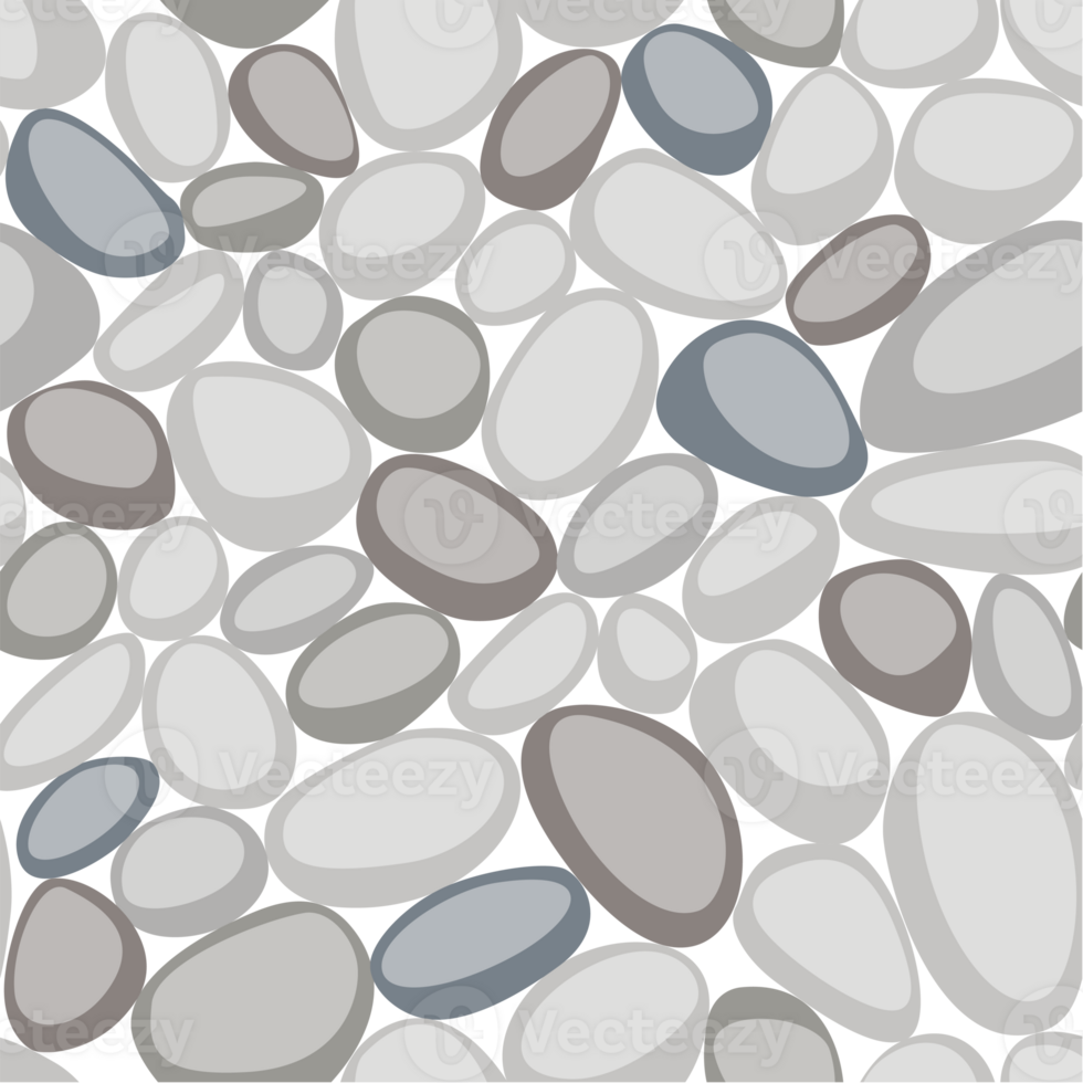 Seamless texture of pebbles in a flat style. Small stones on the ground. Top view of Natural colorful gravel on the summer beach png