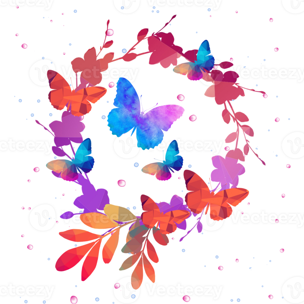 Floral wreath, frame with butterflies. Holiday, birthday, wedding template. png