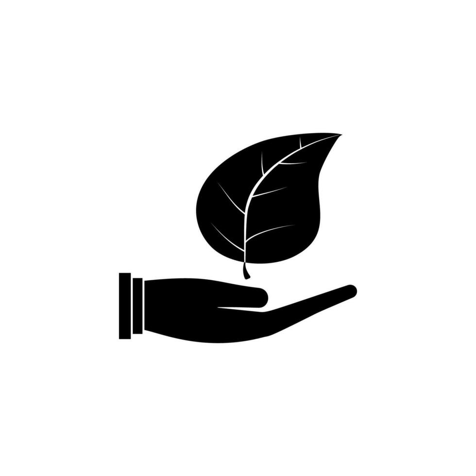 Leaf in hand vector icon illustration