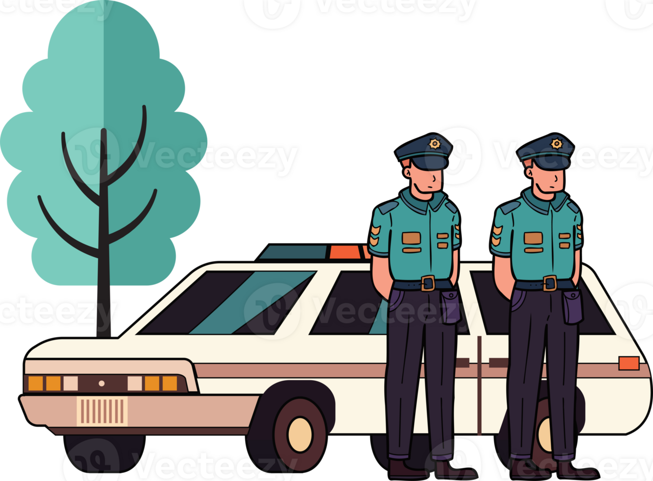 policeman with police car illustration in doodle style png