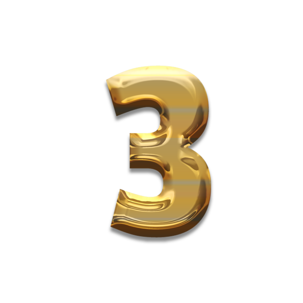 Golden number 3 effect glitter png