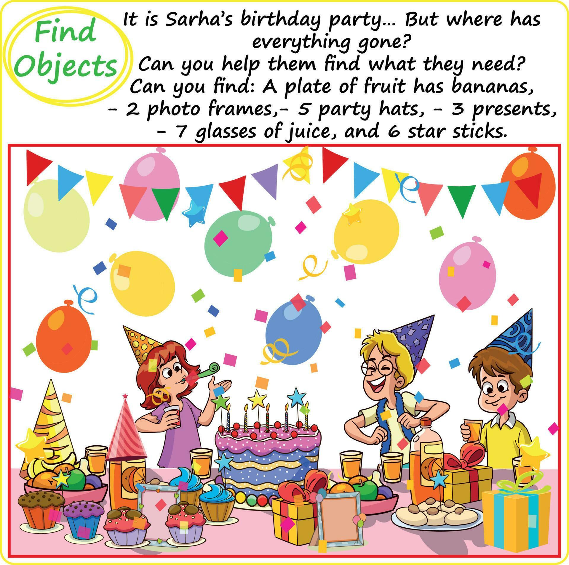 Find Objects Logical Printable Worksheet, Funny Cartoon, Party for ...