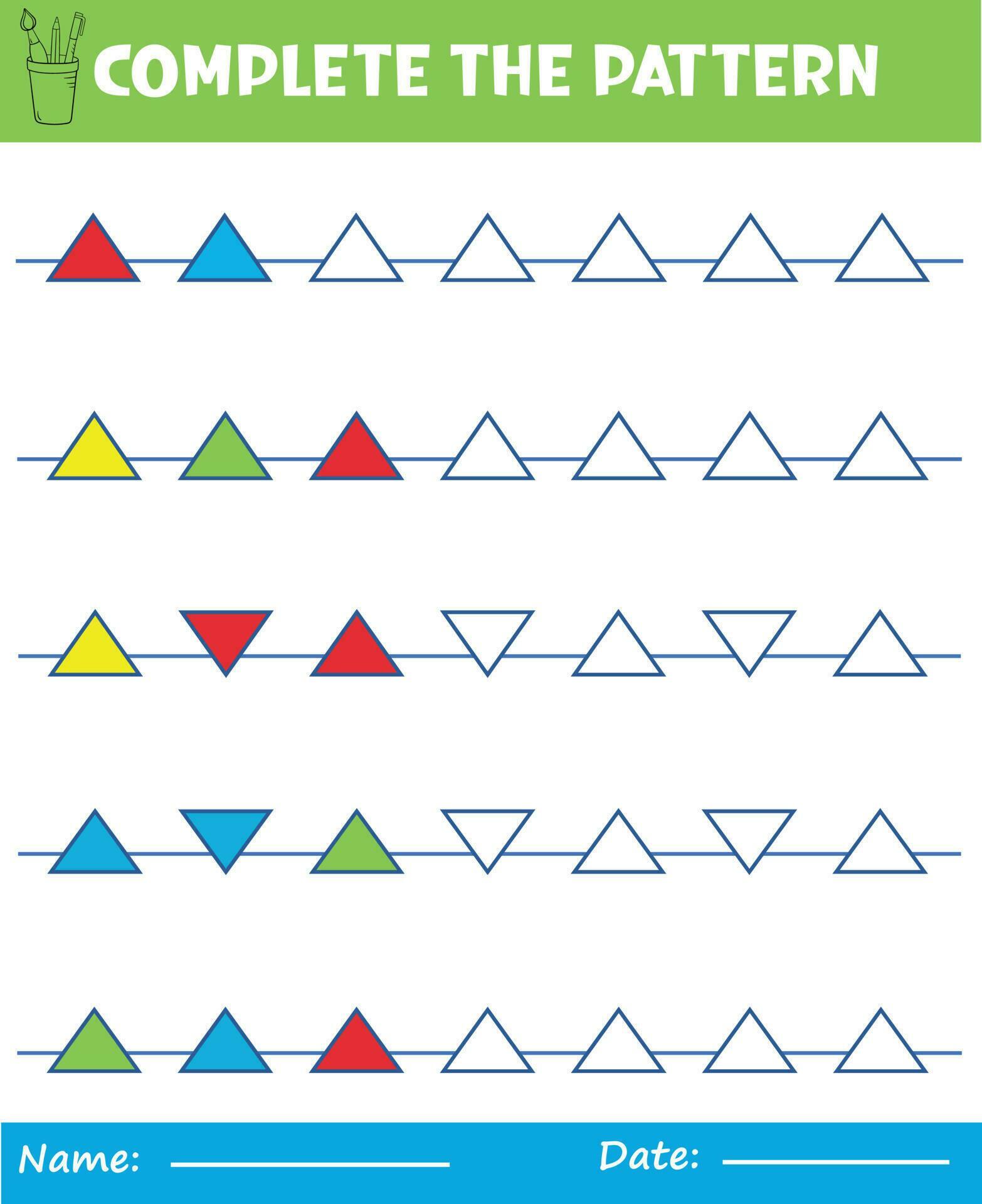 Complete repeating patterns. Worksheet for kids. Practicing motor ...
