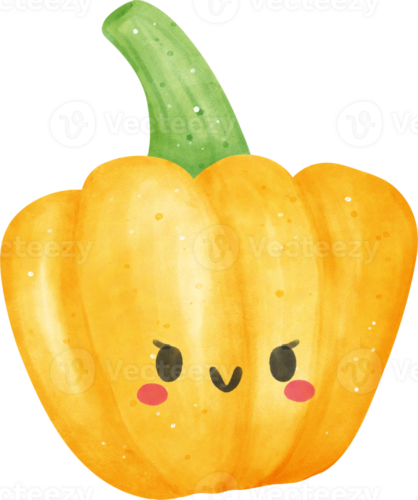 fofa kawaii aguarela fresco amarelo Sino Pimenta vegetal vibrante cor mão desenhando png