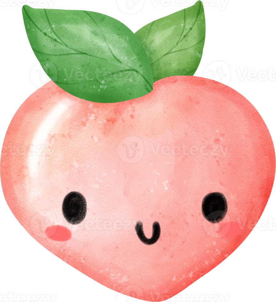 Kawaii happy face peach fruit cute character watercolour hand painting png