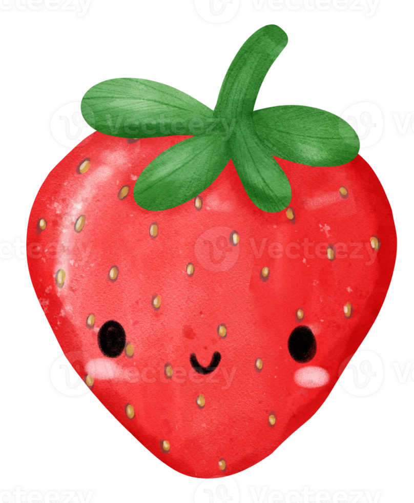 kawaii content visage fraise fruit mignonne personnage aquarelle