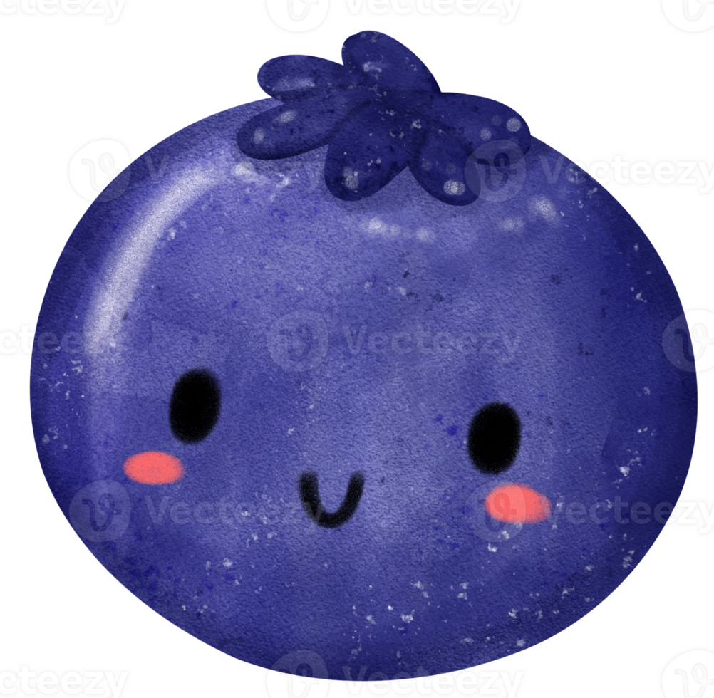 Kawaii happy face blueberry fruit cute character watercolour hand painting png