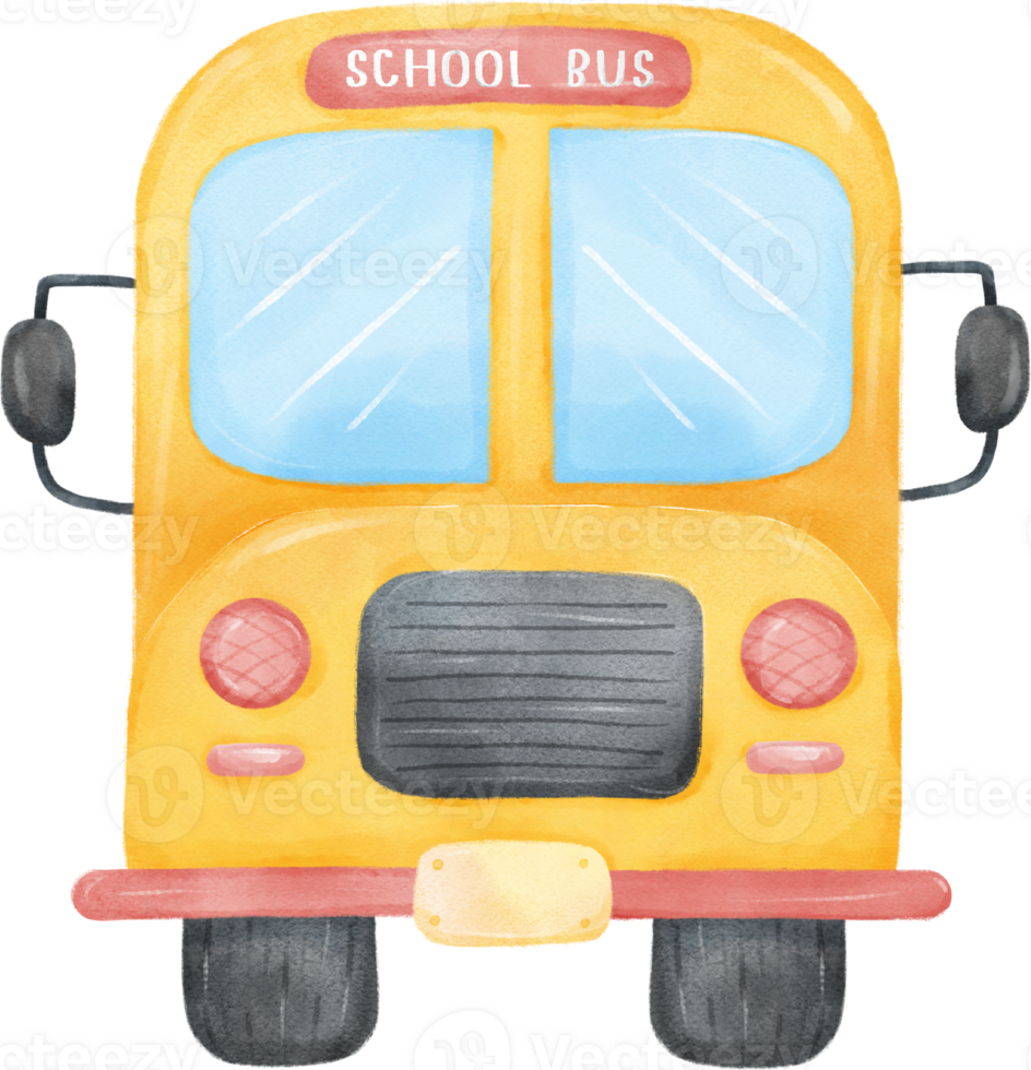 fofa aguarela amarelo escola ônibus costas para escola mão pintura ilustração png