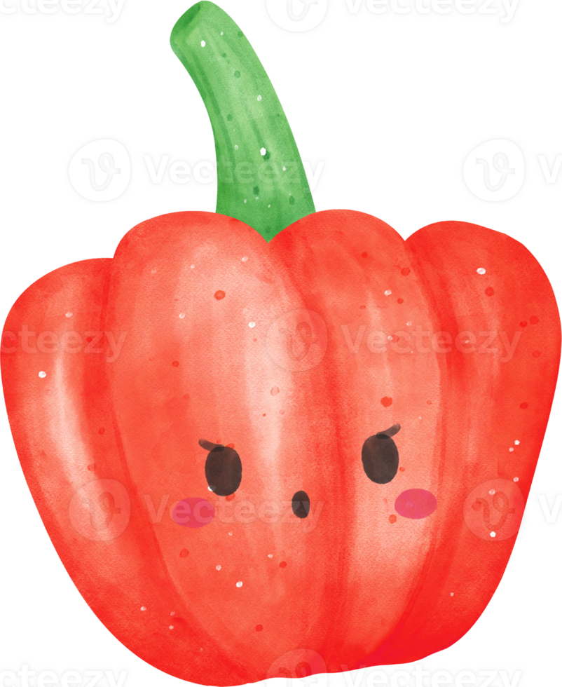 cute kawaii Watercolor fresh red bell pepper vegetable vibrant color hand drawing png