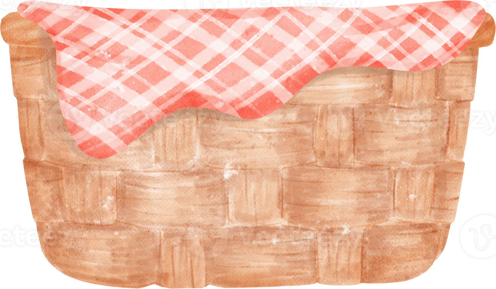 Empty wicker wooden picnic basket watercolor illustration png