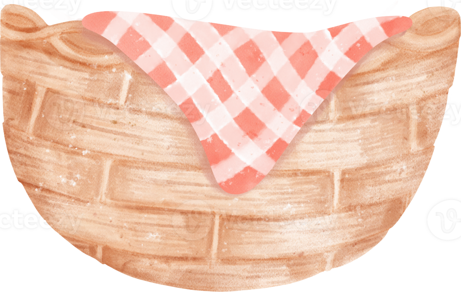 Empty wicker wooden picnic basket watercolor illustration png
