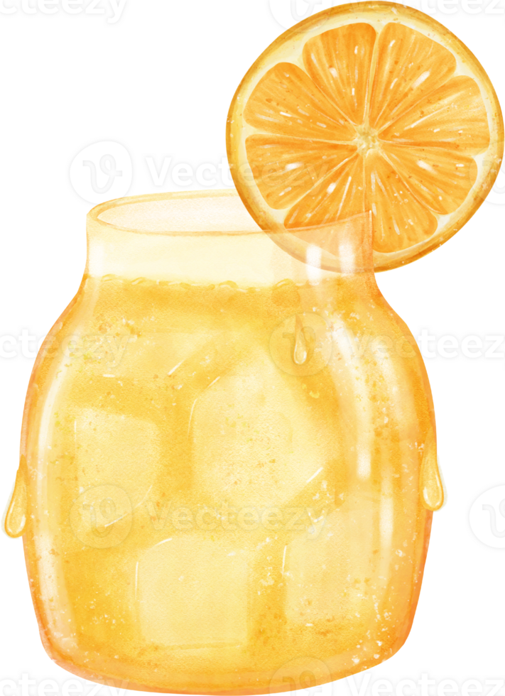 Watercolour fresh orange fruit juice hand painted illustration png