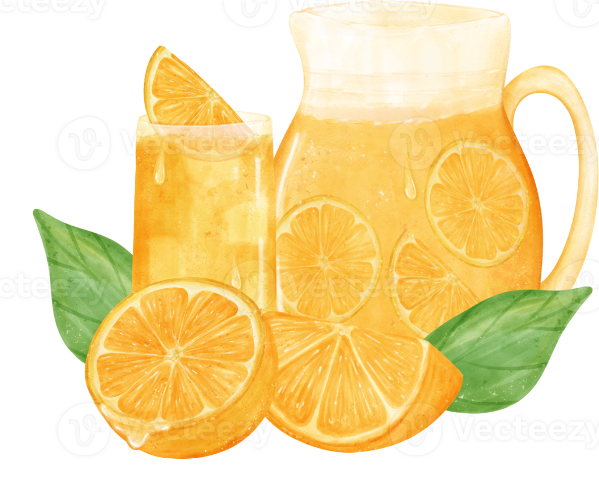 Watercolour fresh orange fruit juice hand painted illustration png