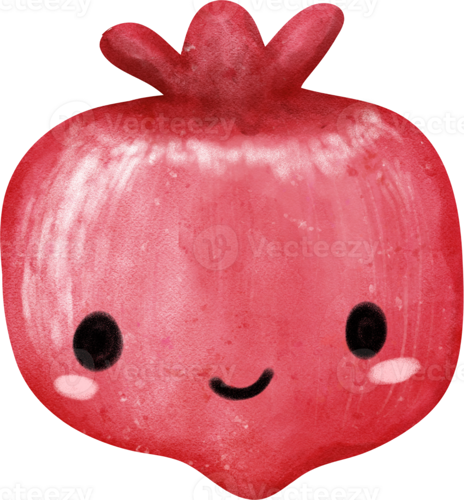 Kawaii happy face Pomegranate fruit cute character watercolour hand painting png